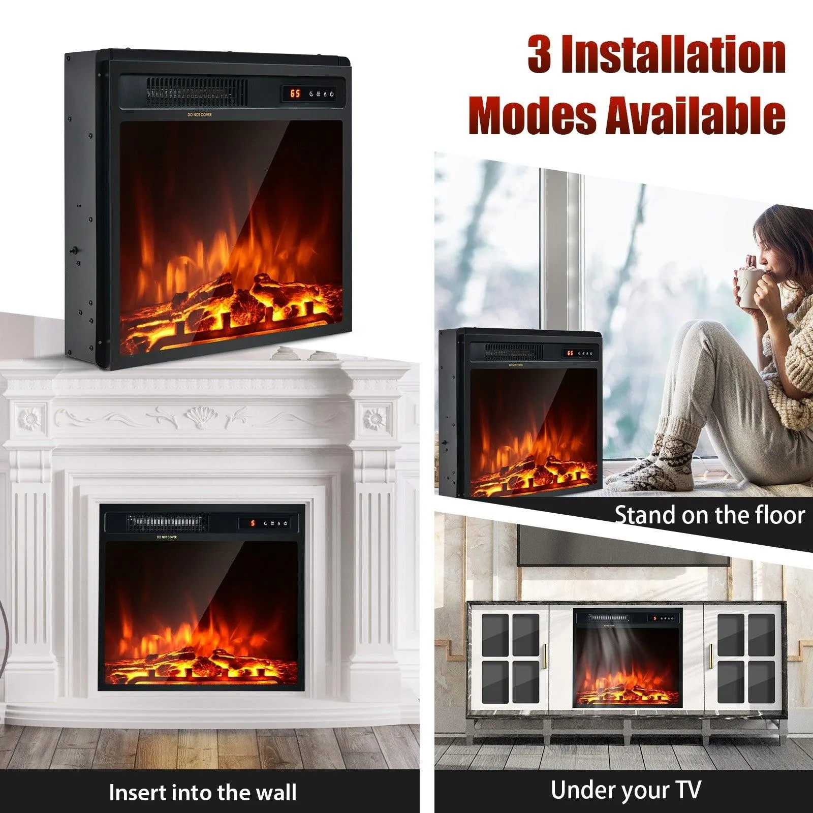 Electric Fireplace Heater FP10046US,Freestanding and Recessed 18 Inch 1500W