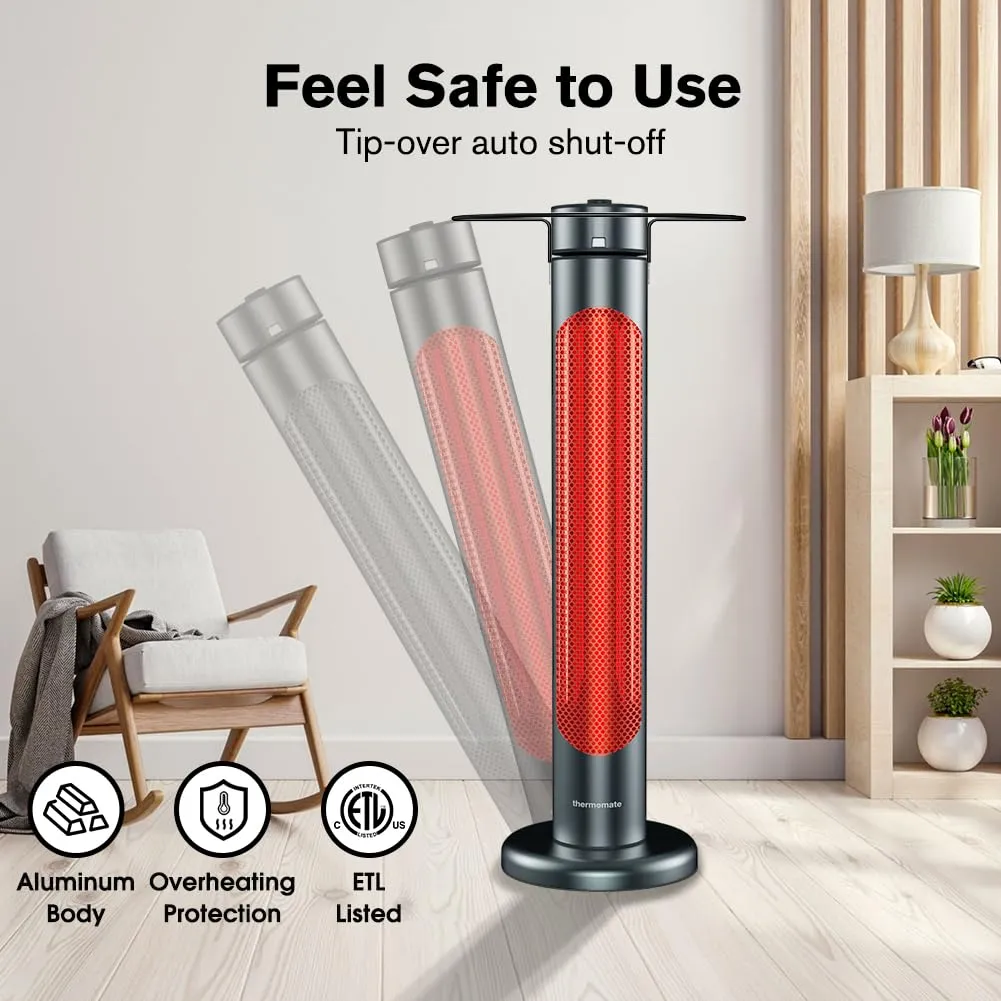 Electric Outdoor/Indoor Patio Heater - 1500W 8 Heating Levels & Timer