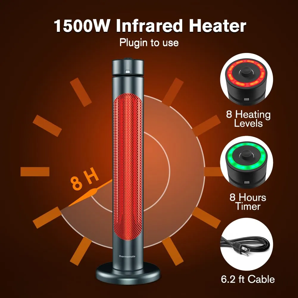 Electric Outdoor/Indoor Patio Heater - 1500W 8 Heating Levels & Timer