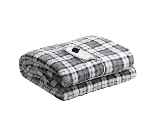 Electric Throw Rug Flannel Snuggle Blanket Washable Heated Grey and White Checkered