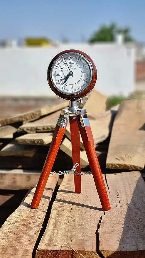 Elisa Handicraft Store Wooden Tripod Clock Aluminium Hardwood Stand Analogue Tripod Small Occasional