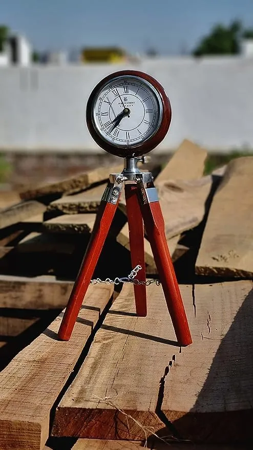 Elisa Handicraft Store Wooden Tripod Clock Aluminium Hardwood Stand Analogue Tripod Small Occasional