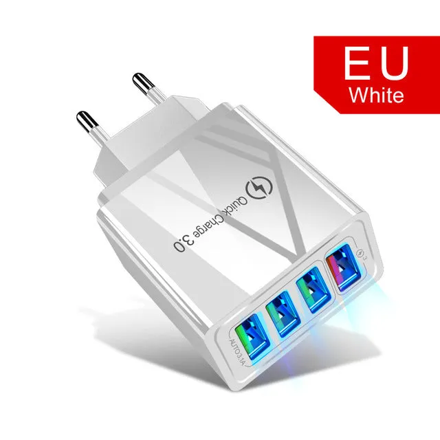 EU/US Plug USB Charger 3A Quik Charge 3.0 Mobile Phone Charger For iPhone 11 Samsung Xiaomi 4 Port 48W Fast Wall Chargers