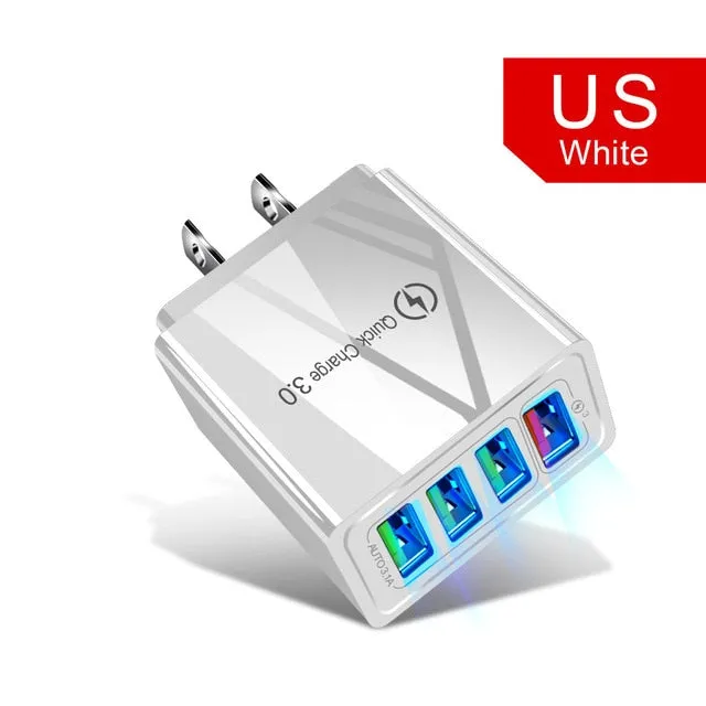 EU/US Plug USB Charger 3A Quik Charge 3.0 Mobile Phone Charger For iPhone 11 Samsung Xiaomi 4 Port 48W Fast Wall Chargers