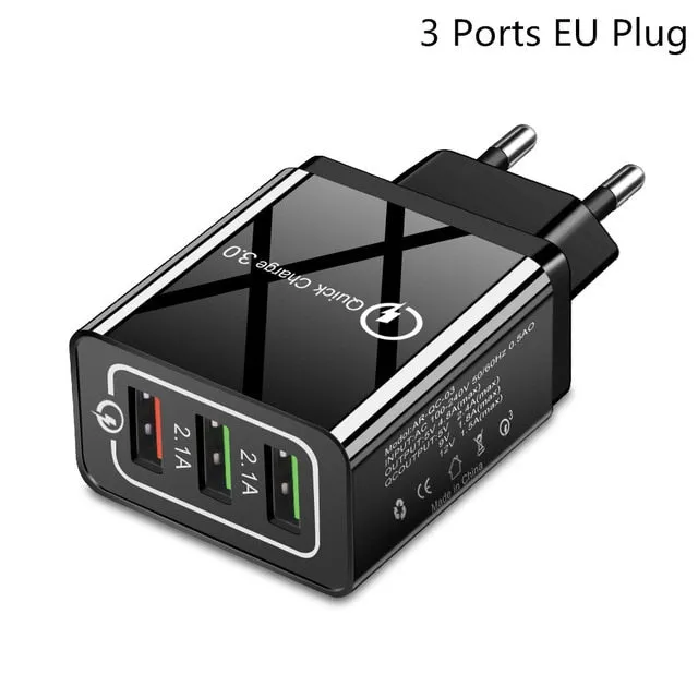 EU/US Plug USB Charger 3A Quik Charge 3.0 Mobile Phone Charger For iPhone 11 Samsung Xiaomi 4 Port 48W Fast Wall Chargers