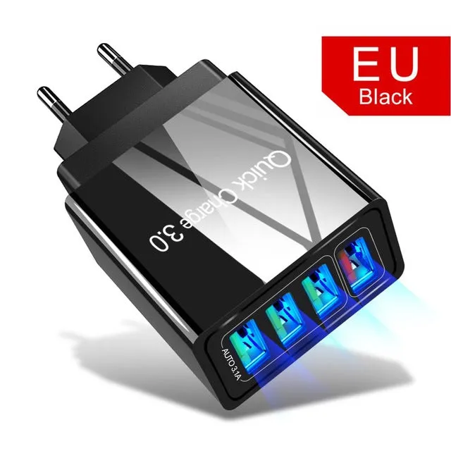 EU/US Plug USB Charger 3A Quik Charge 3.0 Mobile Phone Charger For iPhone 11 Samsung Xiaomi 4 Port 48W Fast Wall Chargers