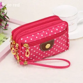 Fashion Women Coin Purse Clutch Wristlet Wallet Bag Multi-layers Polka Dots Phone Key Case Makeup Bag Women Credit Card Holder Tote