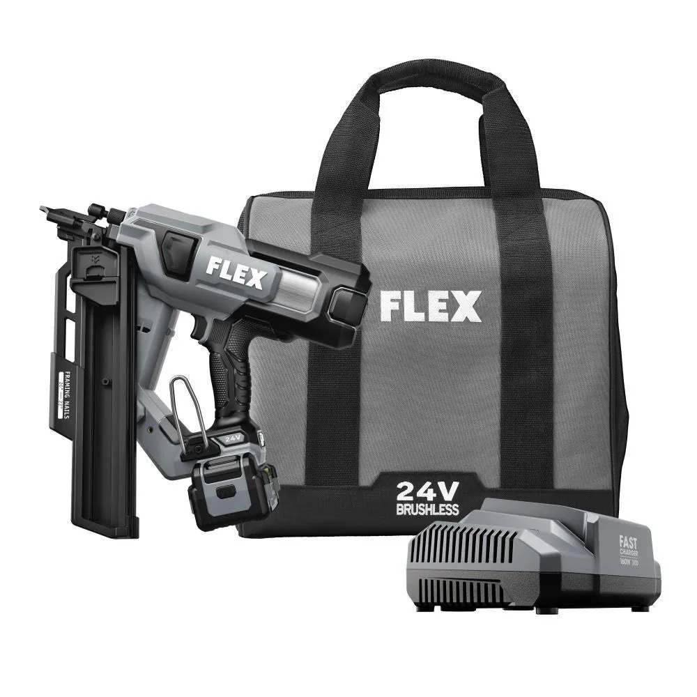 Flex FX4351A-1C 24V Brushless 21 Degree Framing Nailer Kit