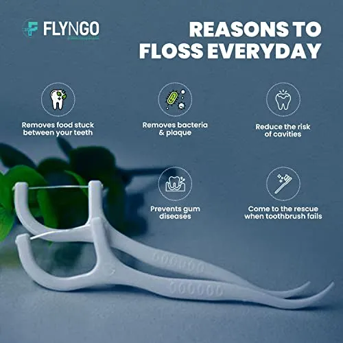 FLYNGO 3 in 1 Tooth Cleaning Dental Floss Toothpicks Plastic Set for Clean Teeth Fresh Breath and Healthy Gums, 50 Piece Set (White)