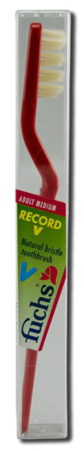 FUCHS BRUSHES - Record V Natural Bristles Adult Medium Toothbrush - 12 Brushes