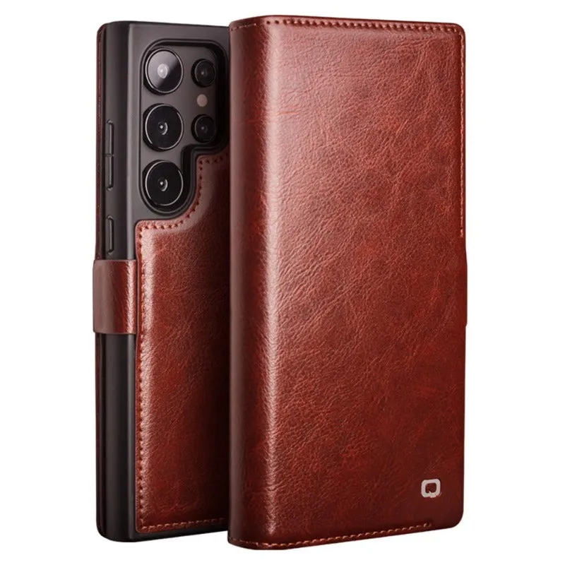 Genuine Real Leather Flip Wallet Phone Case With Card Slot For Samsung Galaxy S24 S23