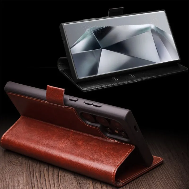 Genuine Real Leather Flip Wallet Phone Case With Card Slot For Samsung Galaxy S24 S23