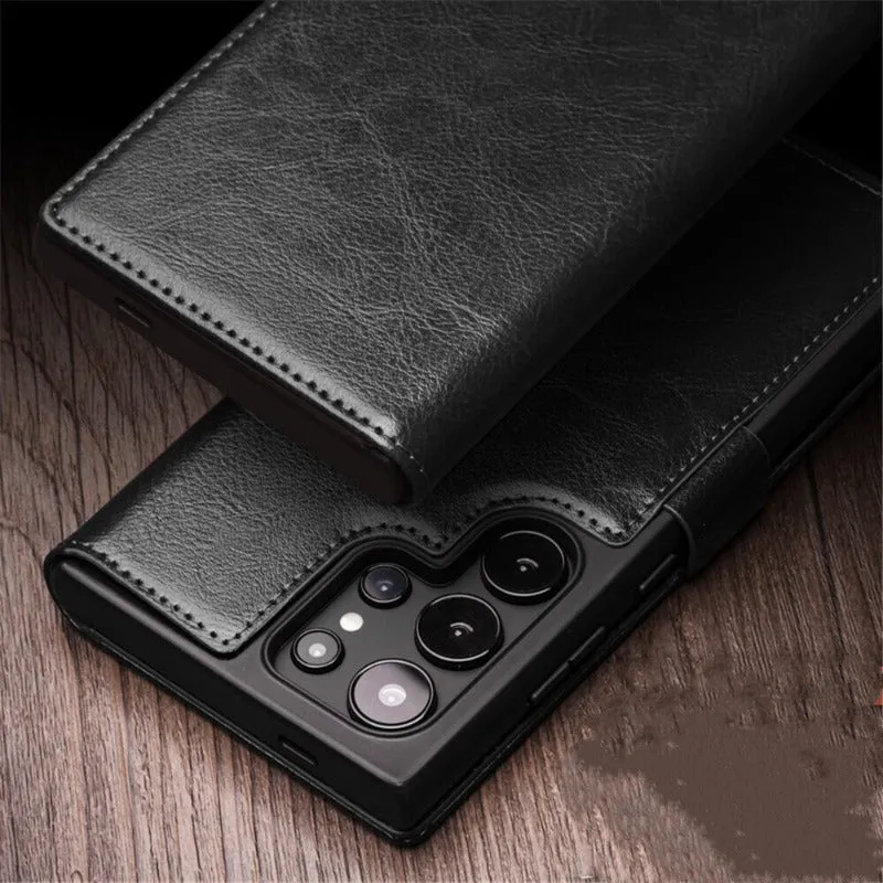 Genuine Real Leather Flip Wallet Phone Case With Card Slot For Samsung Galaxy S24 S23