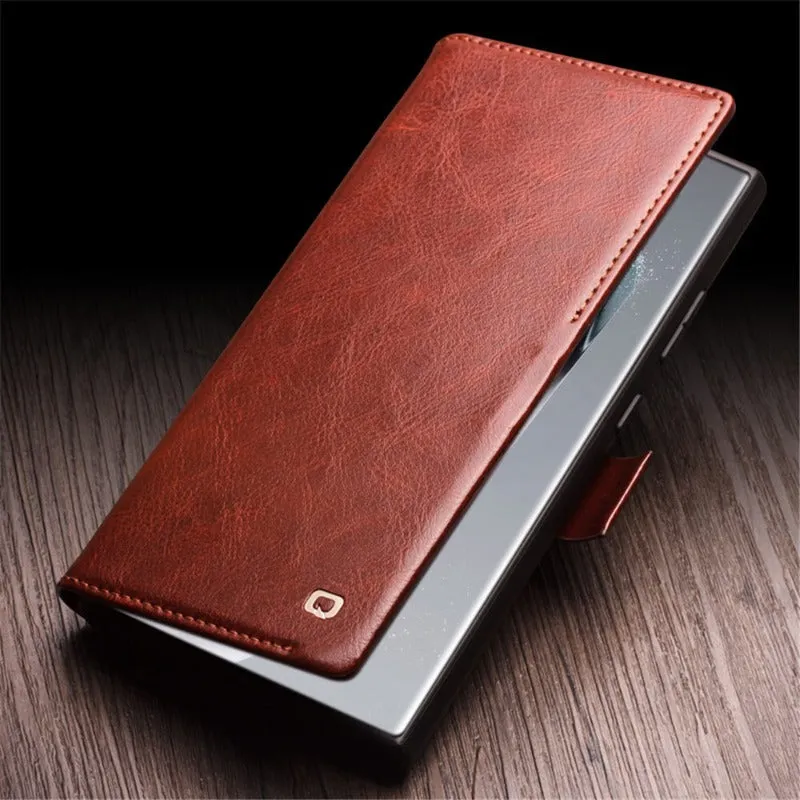 Genuine Real Leather Flip Wallet Phone Case With Card Slot For Samsung Galaxy S24 S23