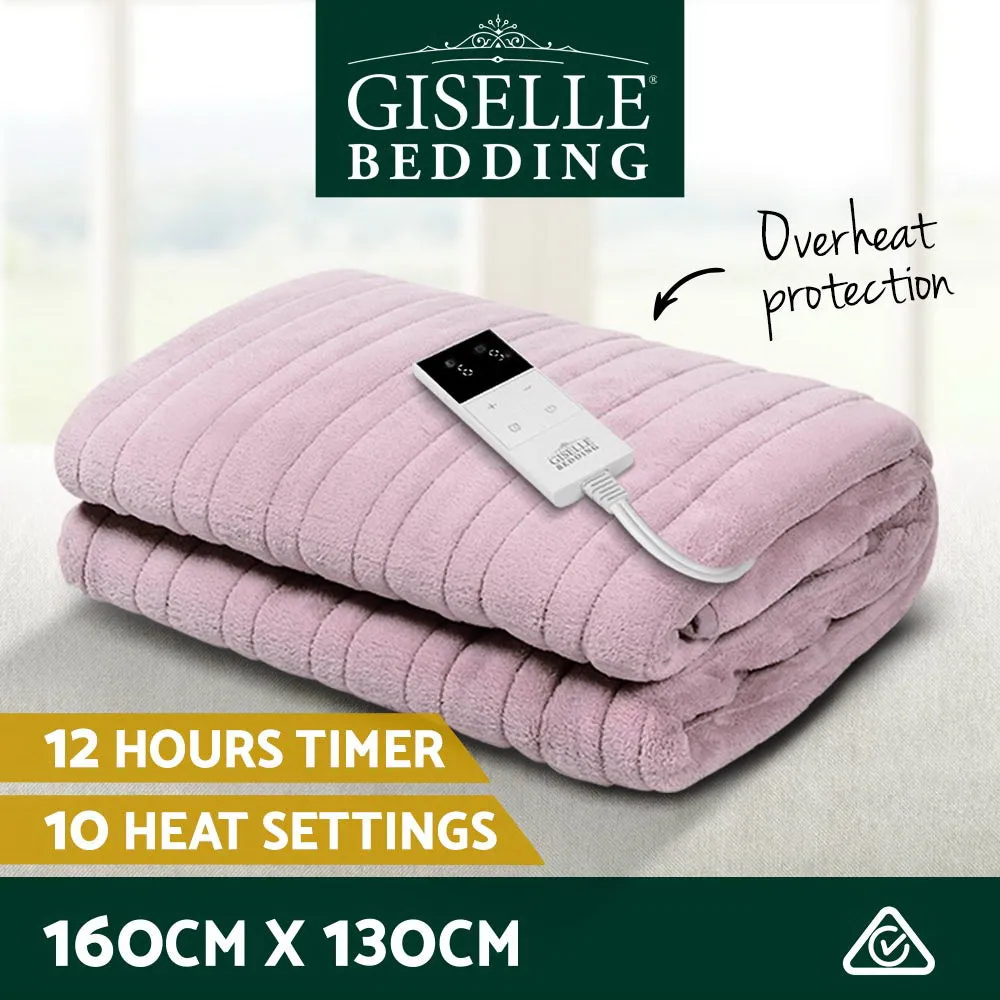 Giselle Bedding Heated Electric Throw Rug Fleece Sunggle Blanket Washable Pink