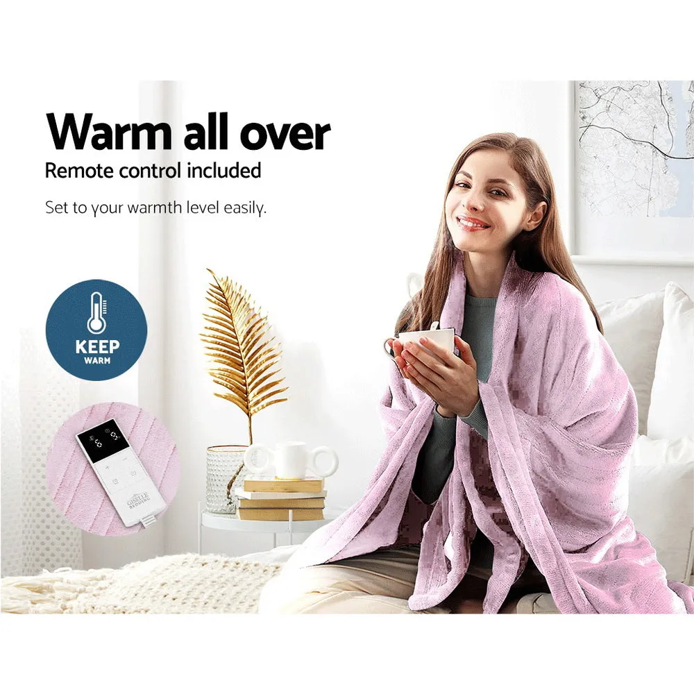 Giselle Bedding Heated Electric Throw Rug Fleece Sunggle Blanket Washable Pink