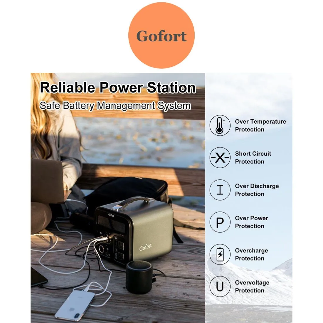 Gofort UA550 Portable Power Station/148800mAh/550Wh/Solar Generator- 1 Year Warranty