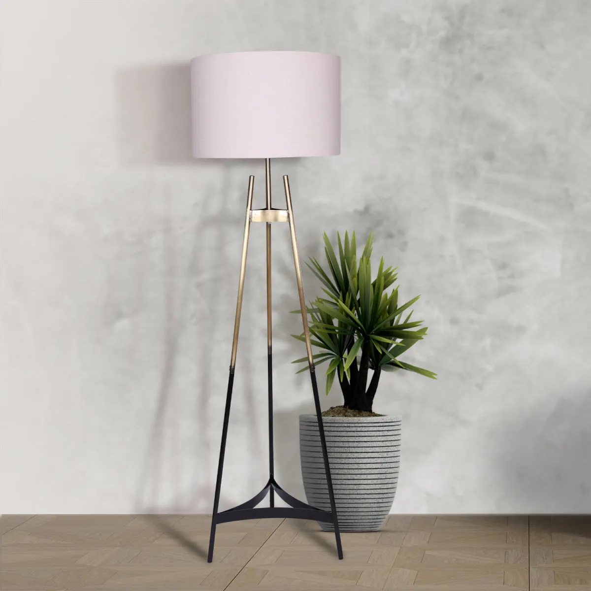 Gold Gradient Tripod Floor Lamp with Drum Shade Sarantino