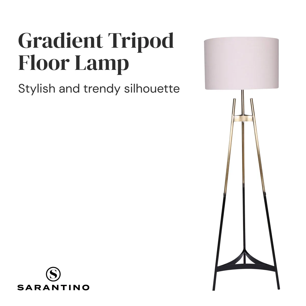 Gold Gradient Tripod Floor Lamp with Drum Shade Sarantino