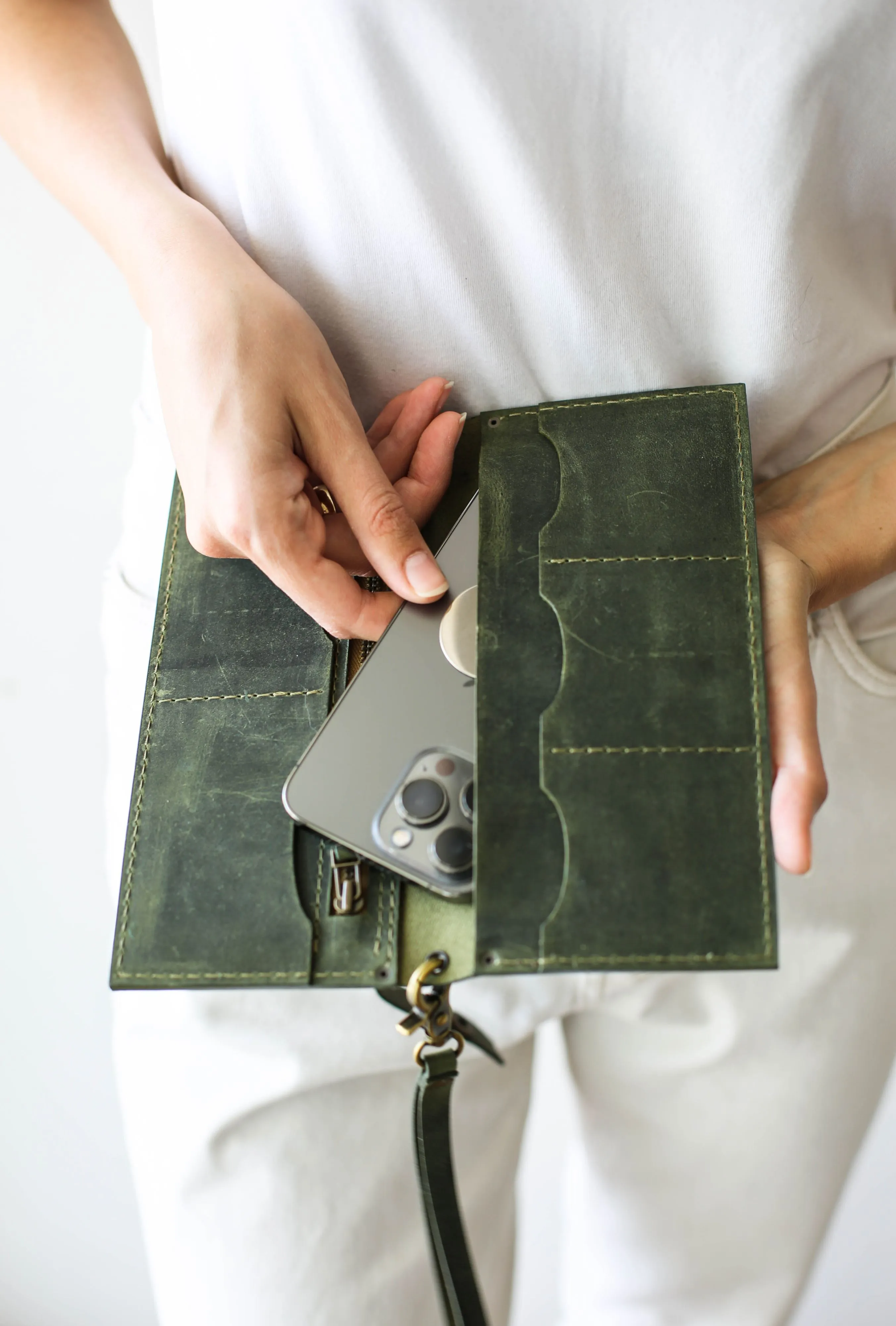 Green Long Leather Wallet