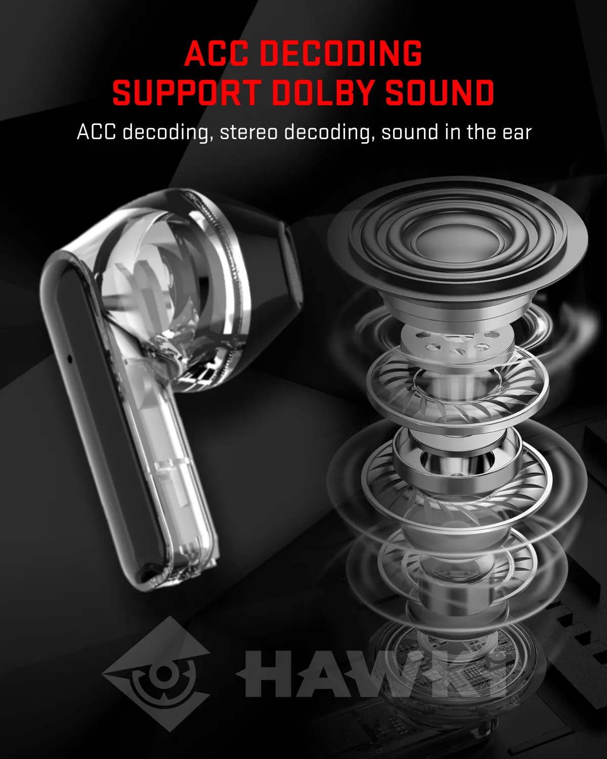 Hawki Skeleton EarBuds, True Bass, Fully Adaptive Noise Reduction