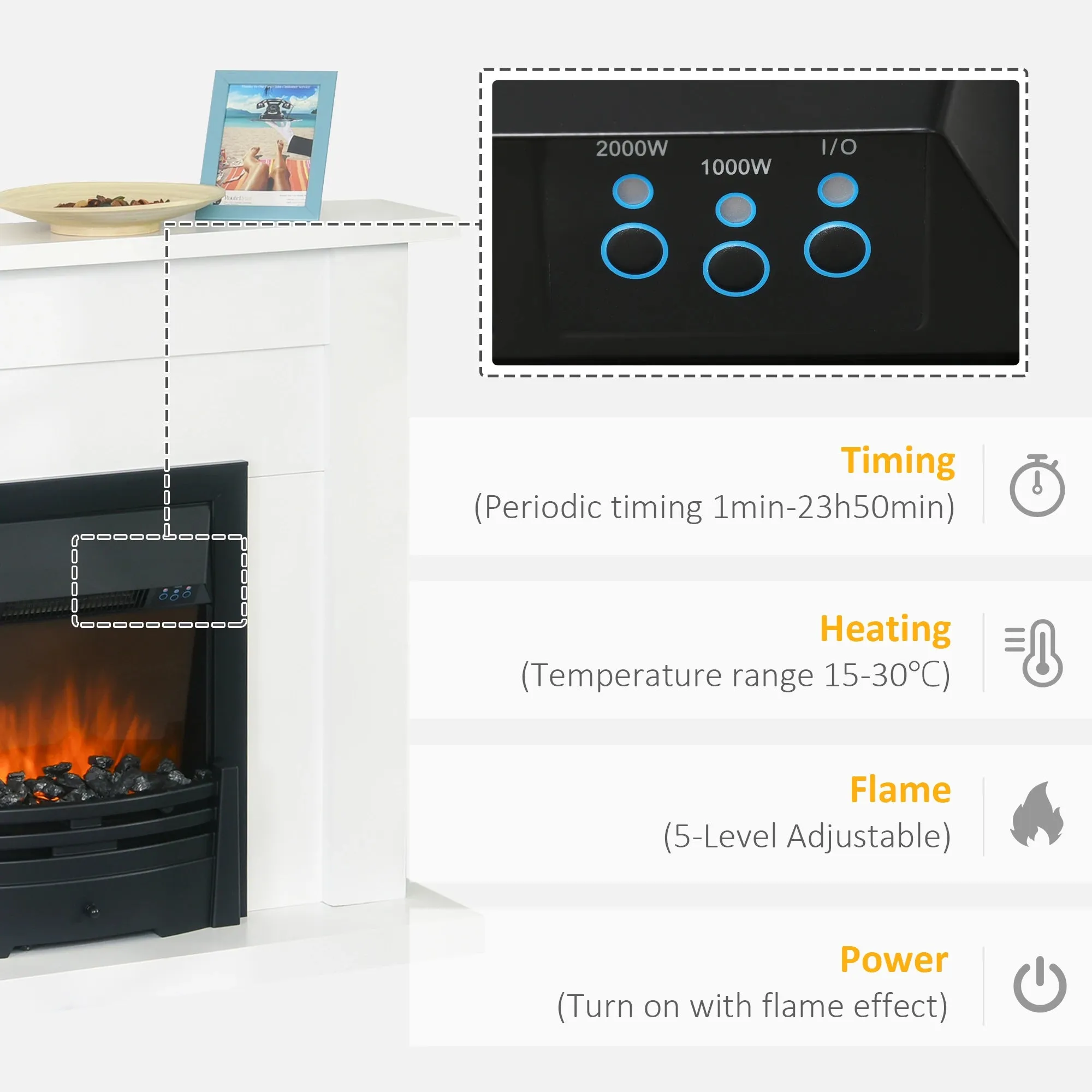 Homcom Dual-Power Electric Fireplace Suite with Mantlepiece