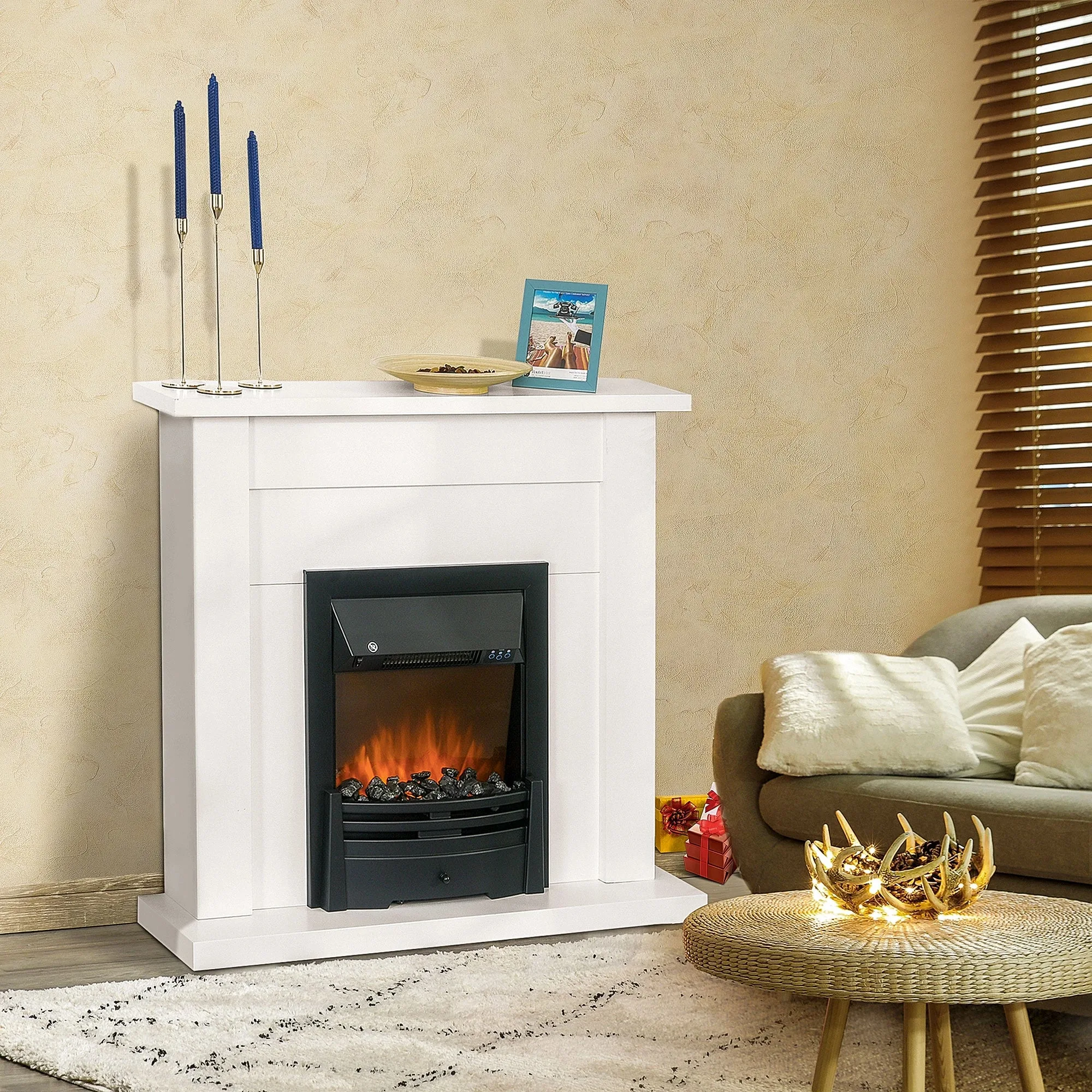 Homcom Dual-Power Electric Fireplace Suite with Mantlepiece