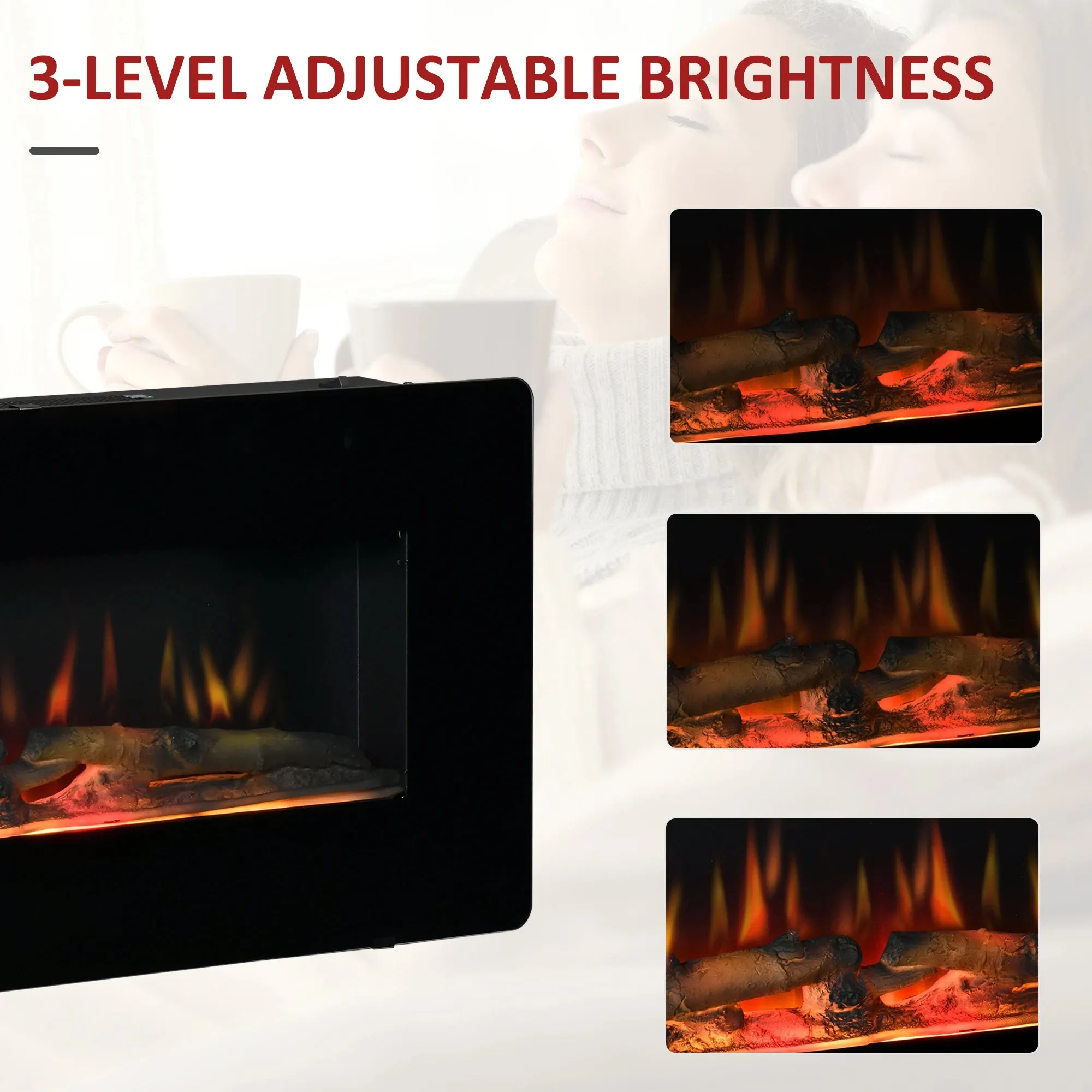 Homcom Electric Wall-Mounted Fireplace Heater with Adjustable Flame Effect