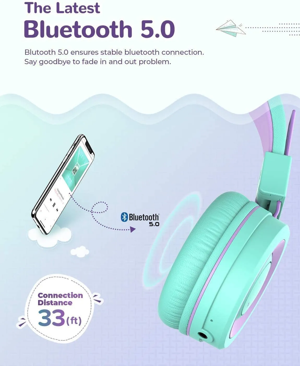 Iclever BTH02 Kids Headphones, Kids Wireless Headphones with MIC, 22H Playtime, Bluetooth 5.0 & Stereo Sound, Foldable, Adjustable Headband, Childrens Headphones for Ipad Tablet Home School, Green