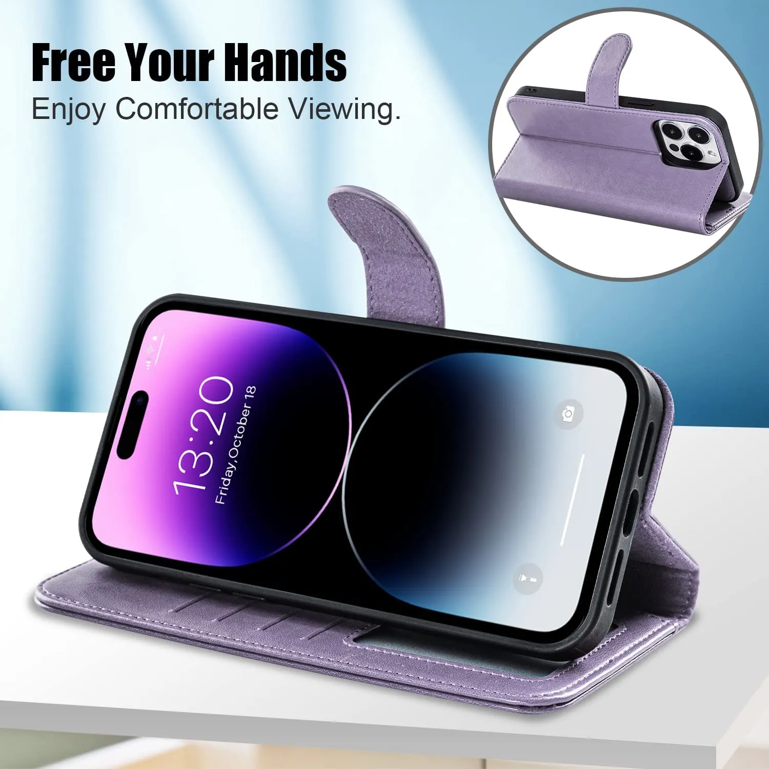 iPhone 14 Pro Max 6.7",Detachable Cellphone Case 4 Solots Card Holder Purple