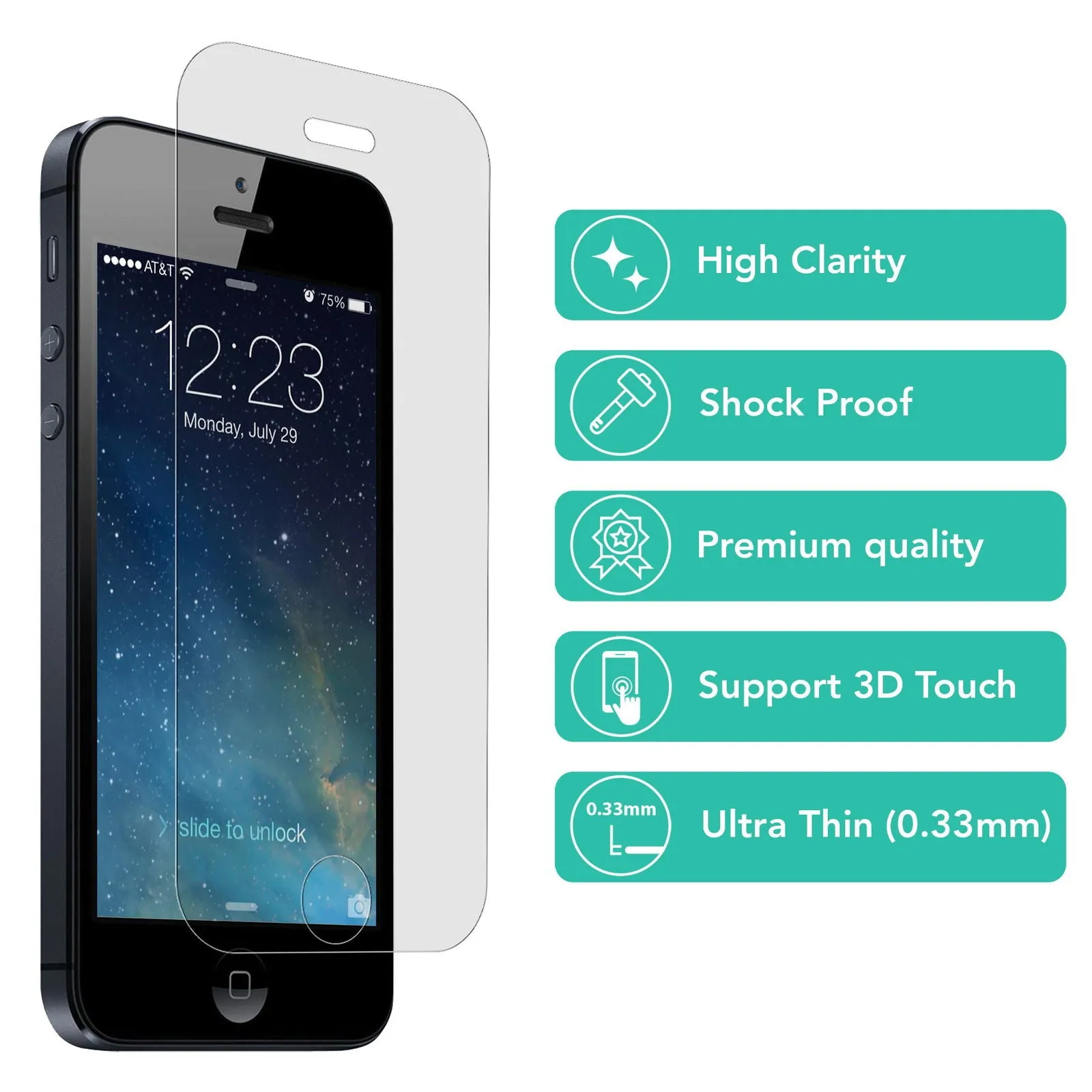 iSOUL Screen Protector for iPhone 5 / 5s / 5c / SE 1st gen Tempered Glass