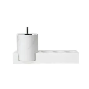 Jazz White Marble Toothbrush Holder Set (Cotton Swab Can Version - Silver Lid) TMC880-1 CBJ880-6