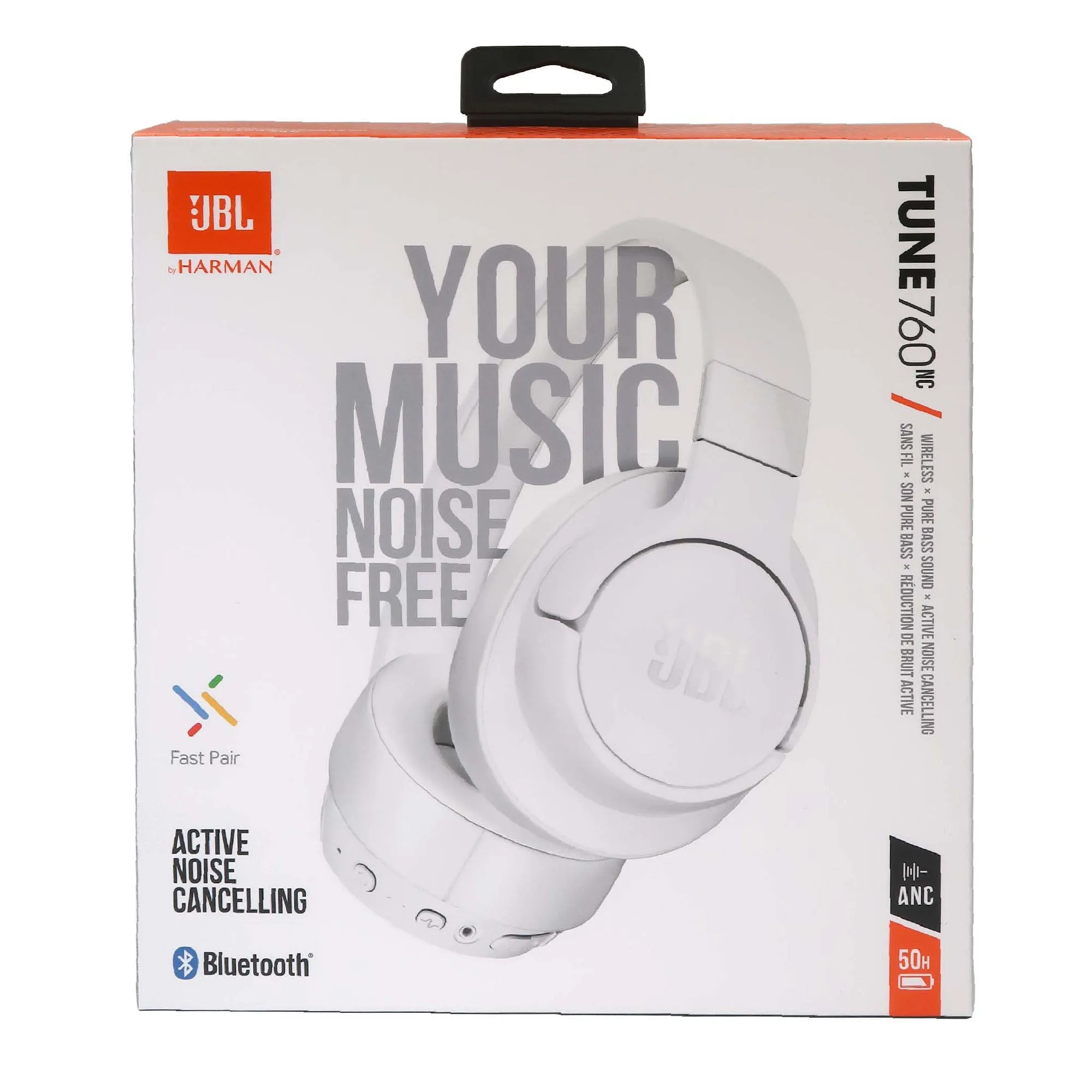 JBL Tune 760NC Noise-Canceling Wireless Over-Ear Headphones (White)