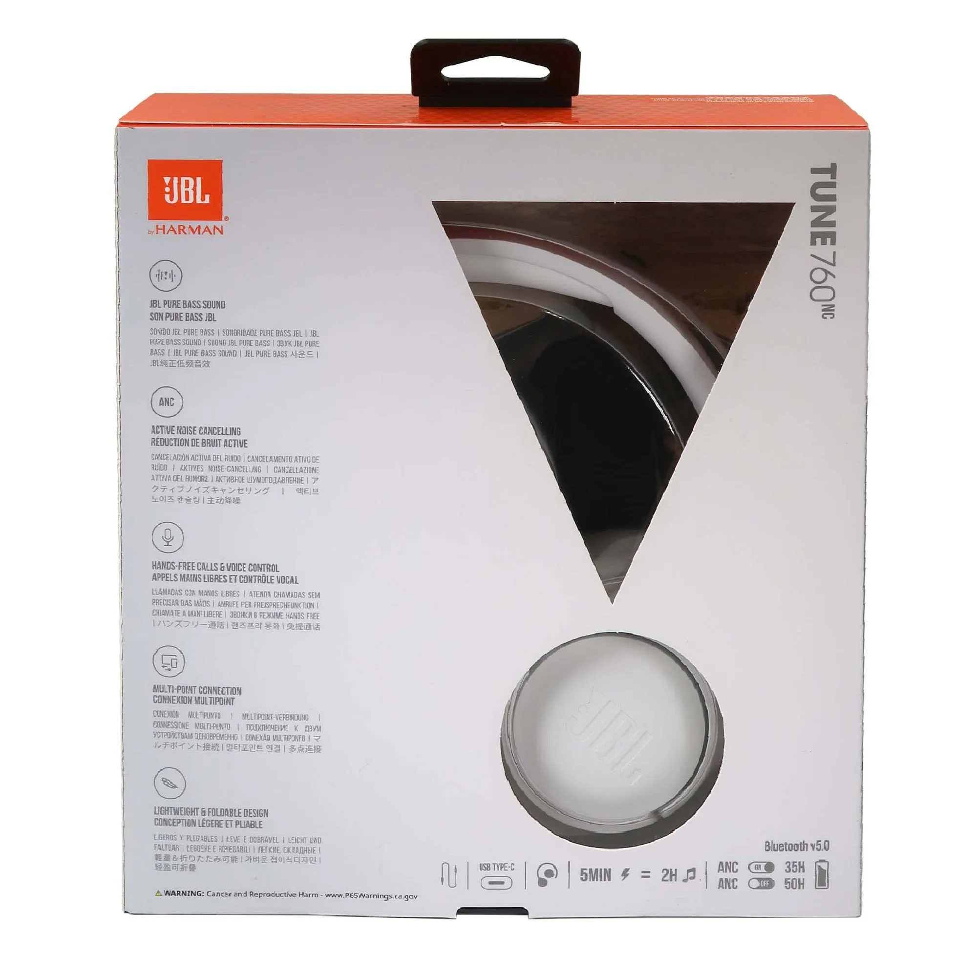 JBL Tune 760NC Noise-Canceling Wireless Over-Ear Headphones (White)