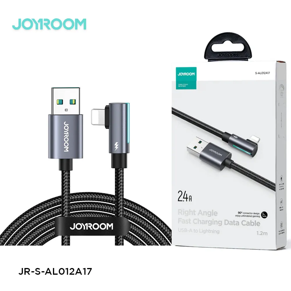 Joyroom S-AL012A17 SmoothGame Series 2.4A USB-A to Lightning Right Angle Fast Charging Data Cable 1.2m-Black