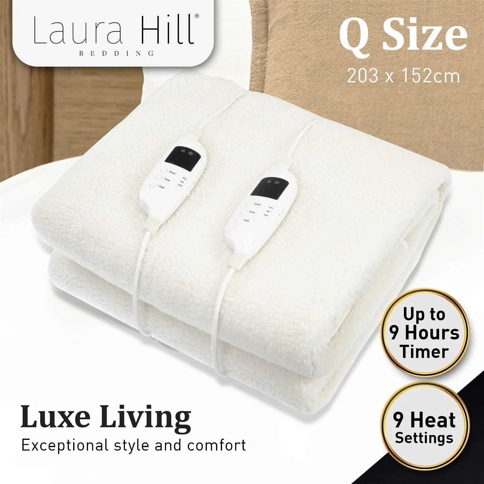 Laura Hill Electronic Fleecy Electric Blanket Heated Fitted Queen Size Bed Safety 9 Levels