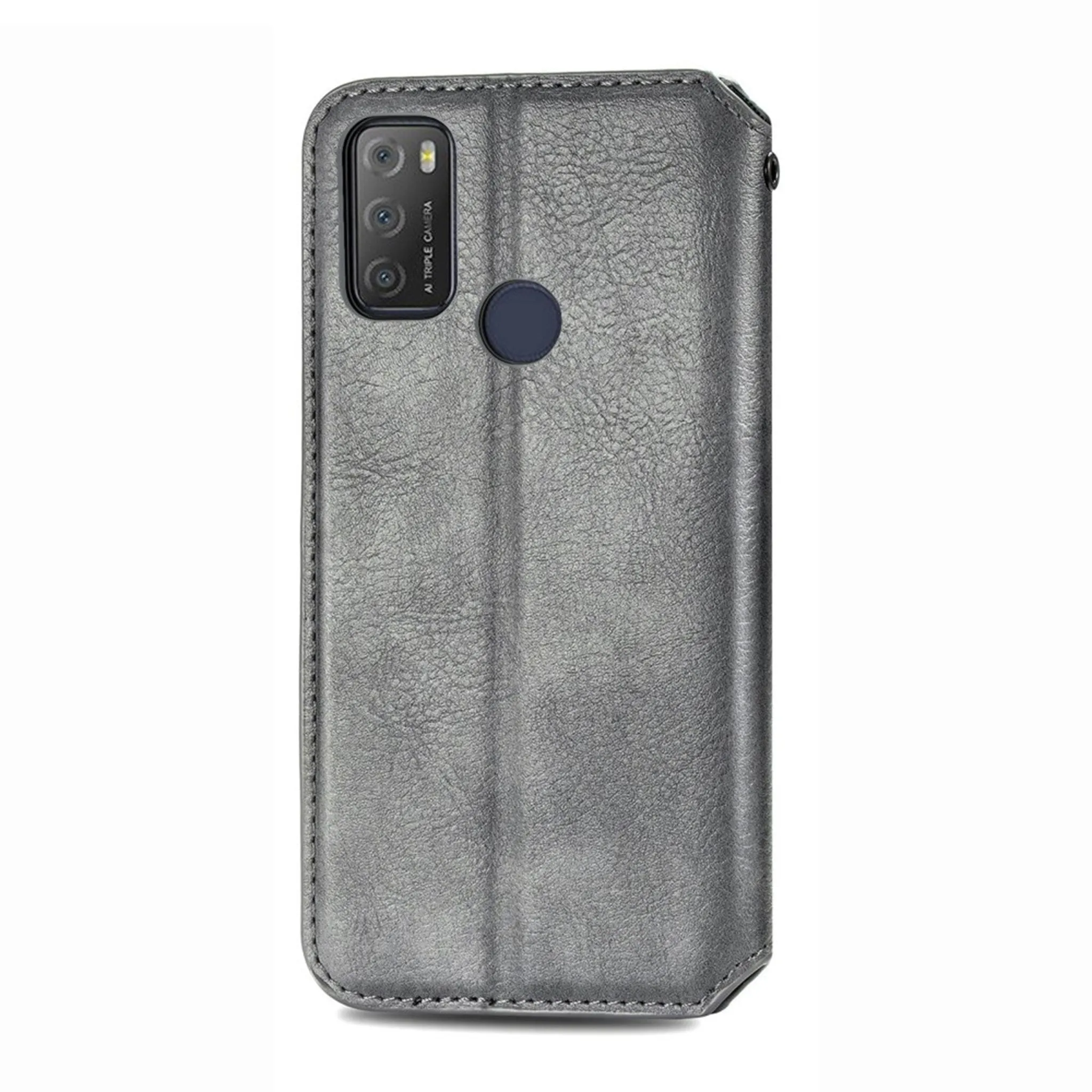 Leather case with a stylish rhombus imprint for Alcatel 1S (2021) - Grey