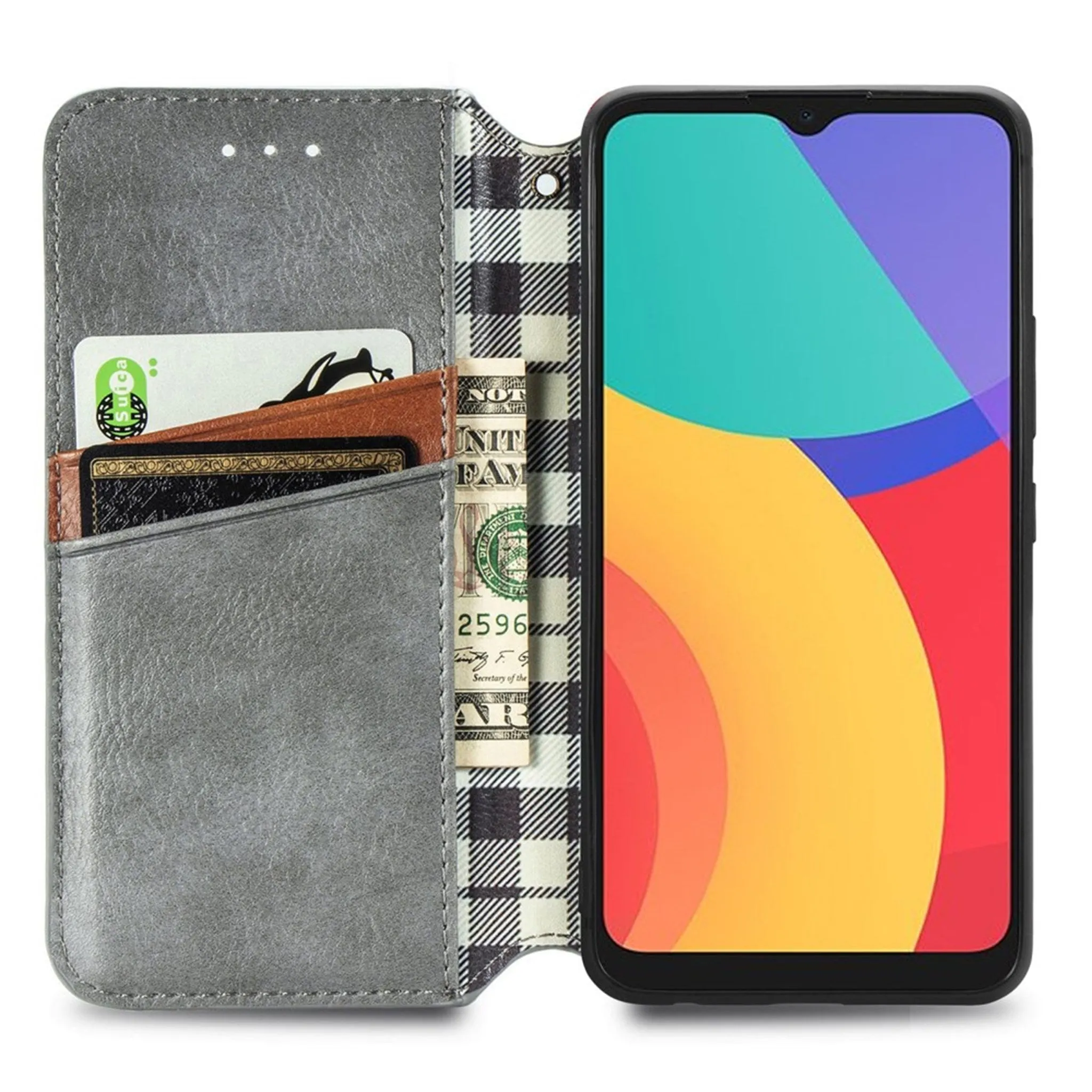 Leather case with a stylish rhombus imprint for Alcatel 1S (2021) - Grey