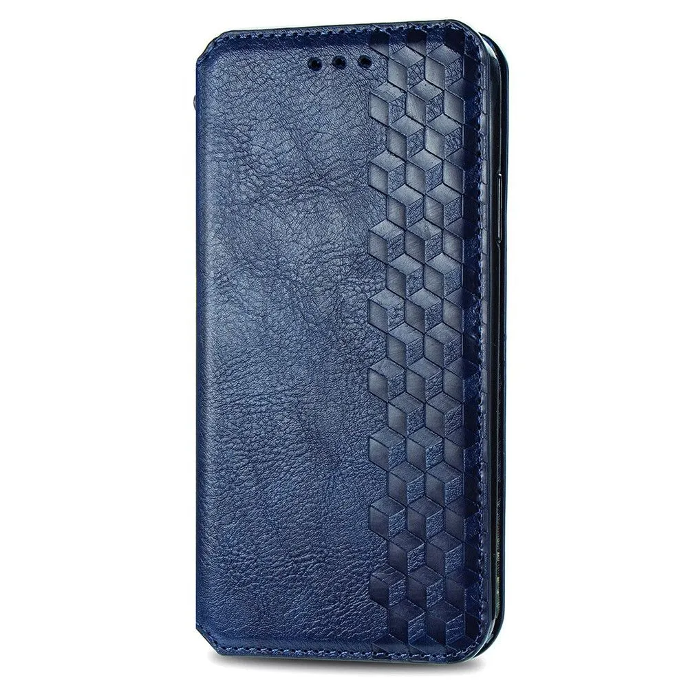 Leather case with a stylish rhombus imprint for Motorola Moto G41 - Blue