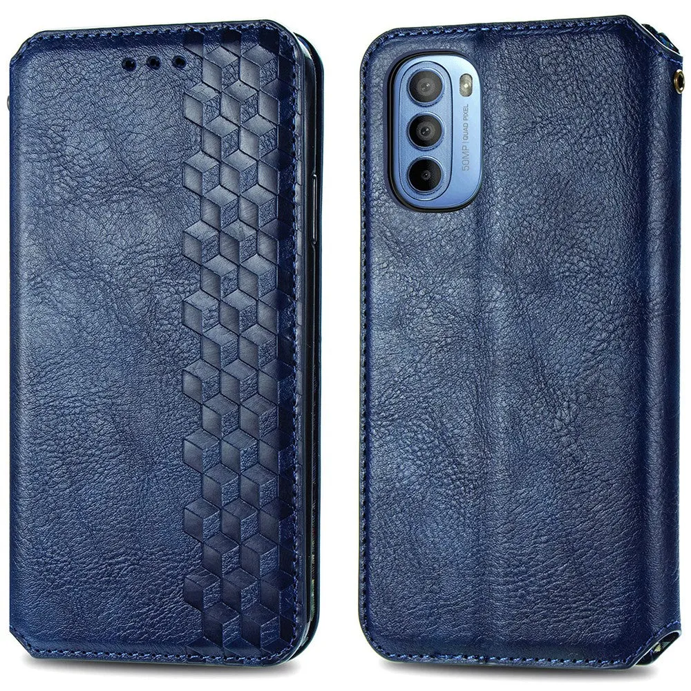 Leather case with a stylish rhombus imprint for Motorola Moto G41 - Blue