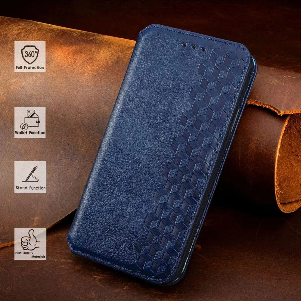 Leather case with a stylish rhombus imprint for Motorola Moto G41 - Blue