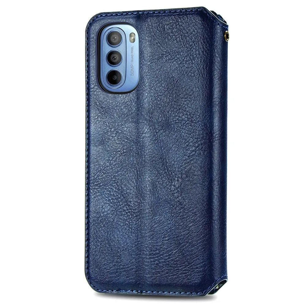 Leather case with a stylish rhombus imprint for Motorola Moto G41 - Blue