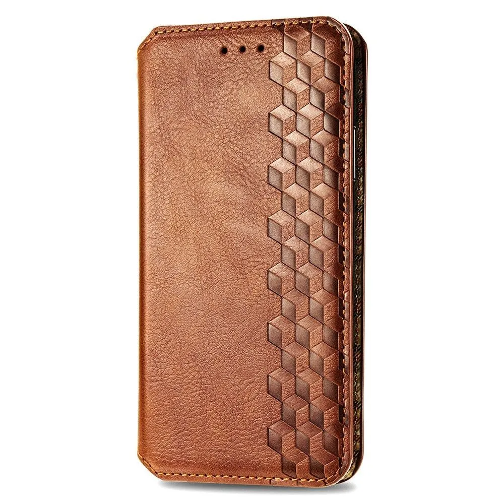 Leather case with a stylish rhombus imprint for Samsung Galaxy M23 - Brown