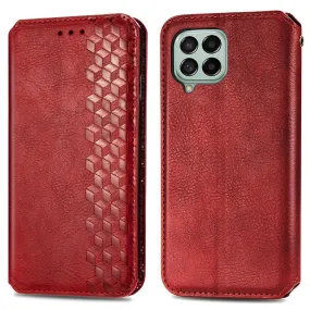 Leather case with a stylish rhombus imprint for Samsung Galaxy M53 5G - Red