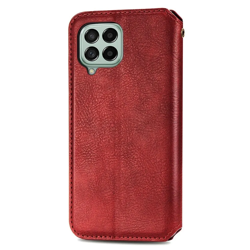 Leather case with a stylish rhombus imprint for Samsung Galaxy M53 5G - Red