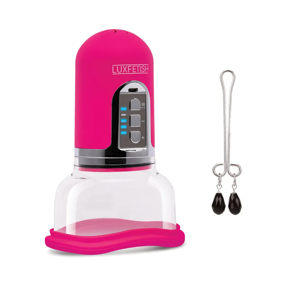 Lux Fetish Rechargeable 4-function Auto Pussy Pump with Clit Clamp