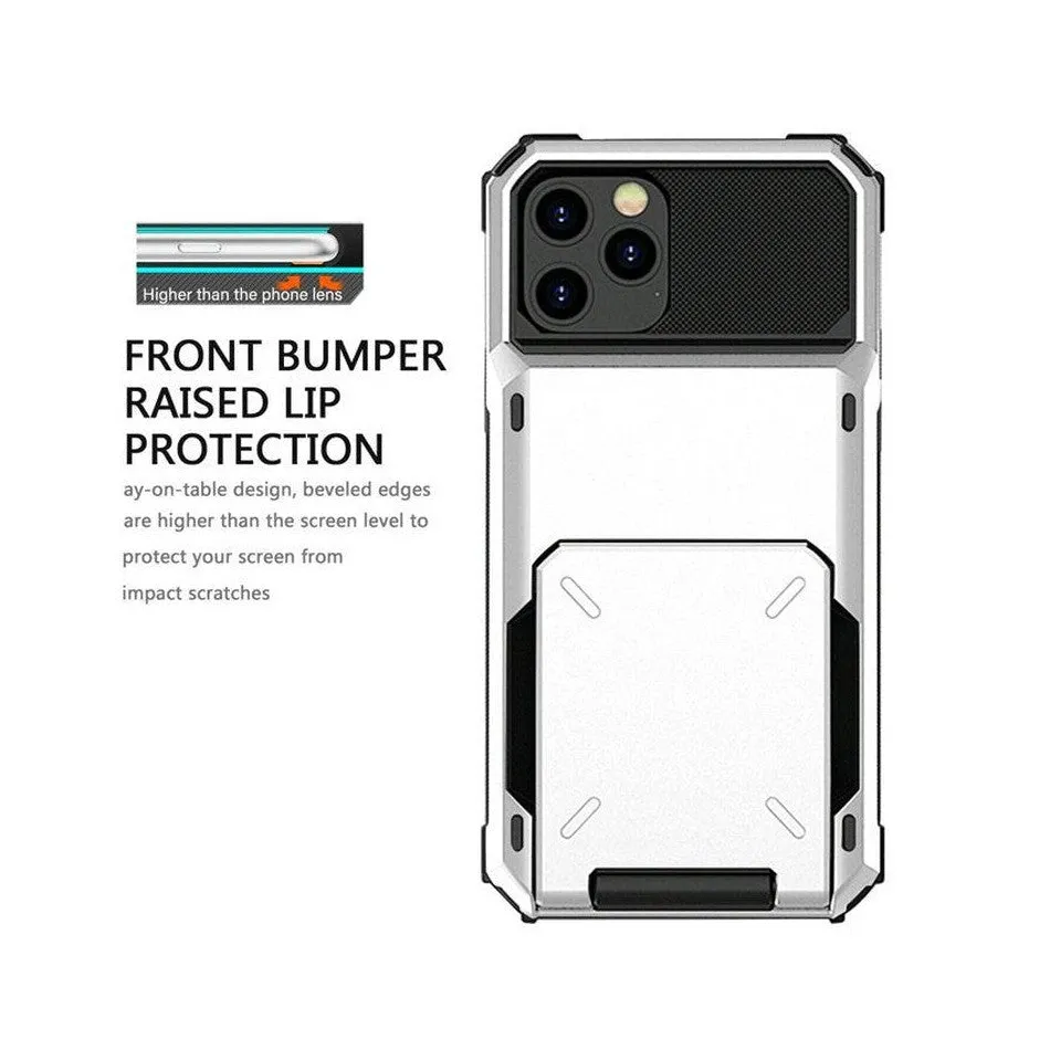 Luxurious Hard Rugged Case w/- Card Slots for iPhone 15 Pro - White