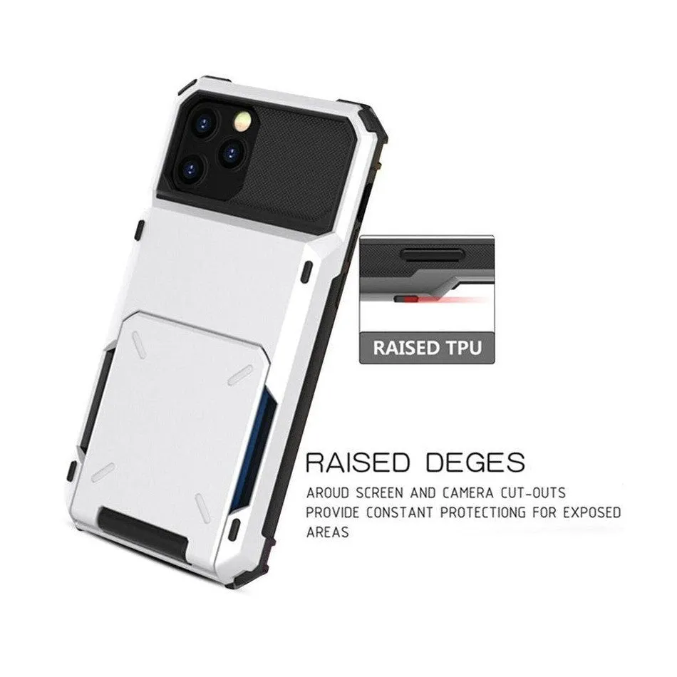 Luxurious Hard Rugged Case w/- Card Slots for iPhone 15 Pro - White