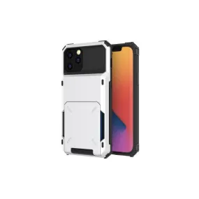 Luxurious Hard Rugged Case w/- Card Slots for iPhone 15 Pro - White