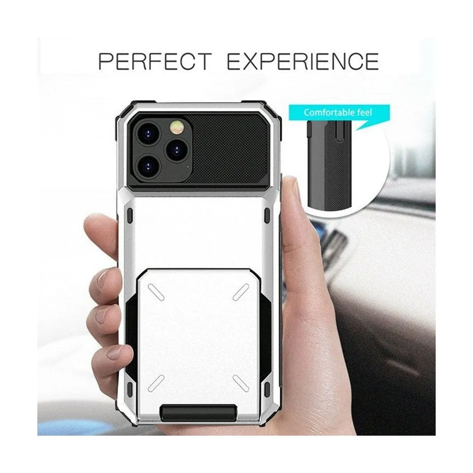 Luxurious Hard Rugged Case w/- Card Slots for iPhone 15 Pro - White